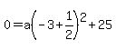 0=a%28-3%2B1%2F2%29%5E2%2B25