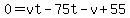 0=vt-75t-v%2B55