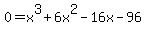 0=x%5E3%2B6x%5E2-16x-96