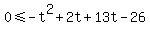 0+%3C=+-t%5E2+%2B+2t+%2B+13t+-+26