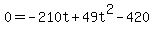 0+=+-210t+%2B+49t%5E2-420