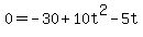 0+=+-30+%2B+10t%5E2+-+5t