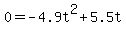 0+=+-4.9t%5E2%2B5.5t