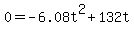 0+=+-6.08t%5E2%2B132t