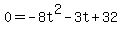 0+=+-8t%5E2+-+3t+%2B+32