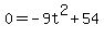 0+=+-9t%5E2+%2B+54