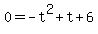 0+=+-t%5E2+%2B+t+%2B+6
