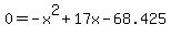 0+=+-x%5E2+%2B+17x+-+68.425