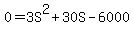 0+=+3S%5E2+%2B+30S+-+6000