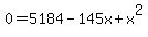 0+=+5184-145x%2Bx%5E2