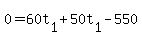 0+=+60t%5B1%5D+%2B+50t%5B1%5D+-+550