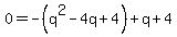 0+=-%28q%5E2-4q%2B+4%29+%2Bq%2B+4