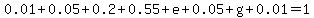 0.01%2B0.05%2B0.2%2B0.55%2Be%2B0.05%2Bg%2B0.01=1