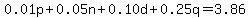 0.01p%2B0.05n%2B0.10d%2B0.25q=3.86