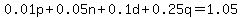 0.01p%2B0.05n%2B0.1d%2B0.25q=1.05