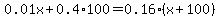 0.01x%2B0.4%2A100=0.16%28x%2B100%29