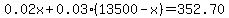 0.02x%2B0.03%2813500-x%29=352.70