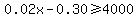 0.02x-0.30+%3E=+4000
