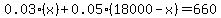 0.03%28x%29+%2B+0.05%2818000+-+x%29+=+660