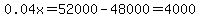 0.04x=52000-48000=4000