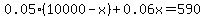 0.05%2810000-x%29%2B0.06x=590