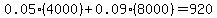 0.05%284000%29%2B0.09%288000%29=920