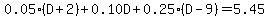 0.05%28D%2B2%29%2B0.10D%2B0.25%28D-9%29=5.45