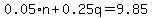 0.05%2An%2B0.25q=9.85