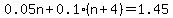0.05n%2B0.1%28n%2B4%29=1.45