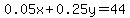 0.05x%2B0.25y=44