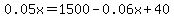 0.05x+=+1500+-+0.06x%2B+40