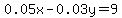 0.05x+-+0.03y+=+9