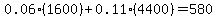 0.06%281600%29%2B0.11%284400%29=580