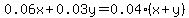 0.06x%2B0.03y=0.04%28x%2By%29