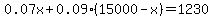0.07x+%2B+0.09%2815000-x%29+=+1230