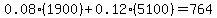 0.08%281900%29%2B0.12%285100%29=764