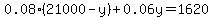 0.08%2821000-y%29%2B0.06y=1620