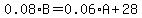 0.08%2AB=0.06%2AA%2B28