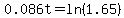 0.086t=ln%281.65%29