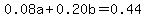 0.08a+%2B+0.20b+=+0.44