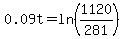 0.09t=ln%281120%2F281%29