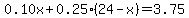 0.10x%2B0.25%2A%2824-x%29=3.75