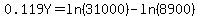 0.119Y=ln%2831000%29+-+ln%288900%29
