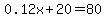 0.12x%2B20=80