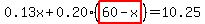 0.13x%2B0.20%28highlight%2860-x%29%29=10.25