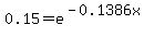 0.15=e%5E%28-0.1386x%29