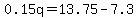 0.15q=13.75-7.3