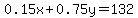 0.15x%2B0.75y=+132