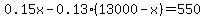 0.15x-0.13%2813000-x%29=550