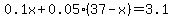 0.1x%2B0.05%2837-x%29=3.1